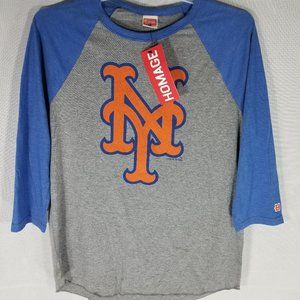 Homage Mens M XXL Heathered Raglan New York Mets Baseball 3/4 Sleeve T Shirt NWT